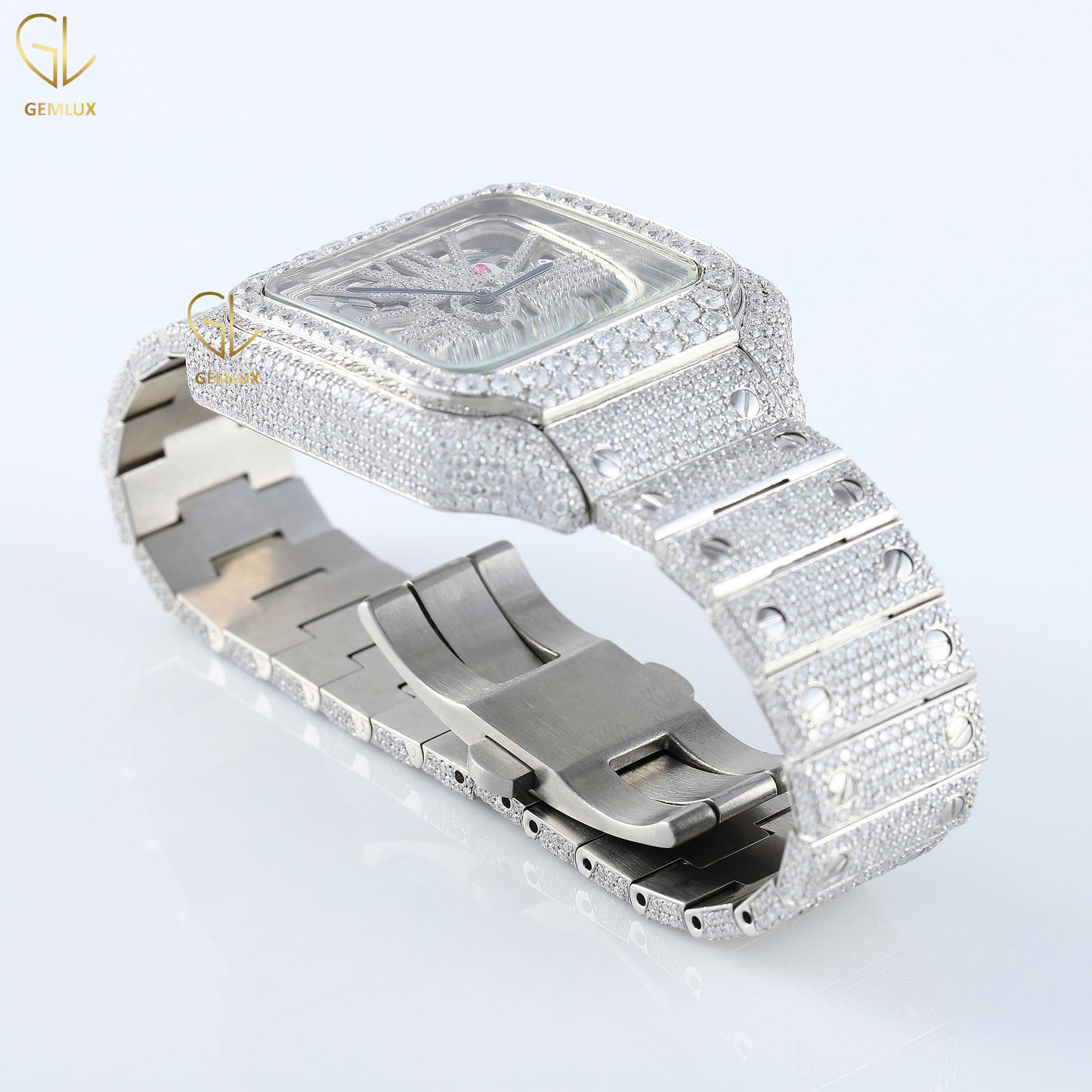 Square Dial Skeleton Iced Out Lab Grown Diamond Watch