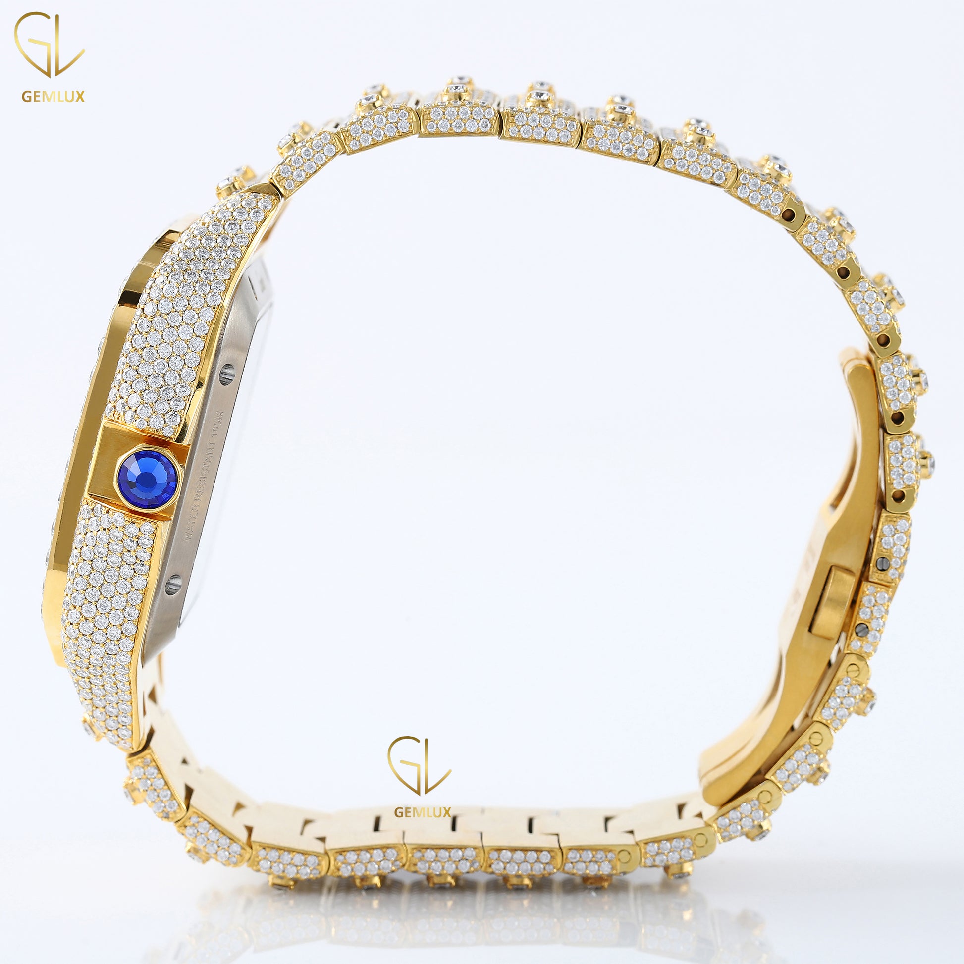 Yellow Gold Plated Skeleton Square Dial Lab Grown Diamond Watch