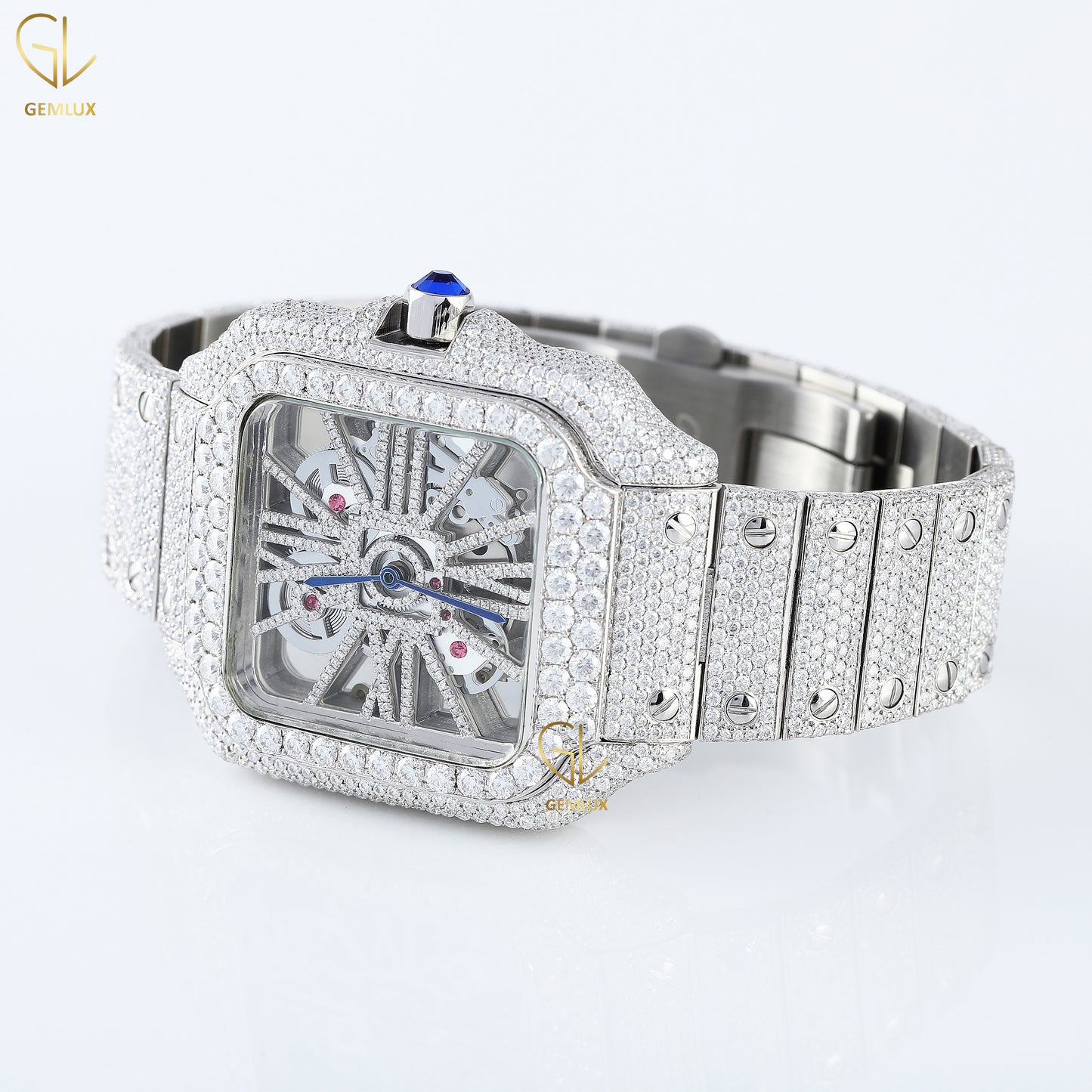 Square Dial Skeleton Iced Out Lab Grown Diamond Watch