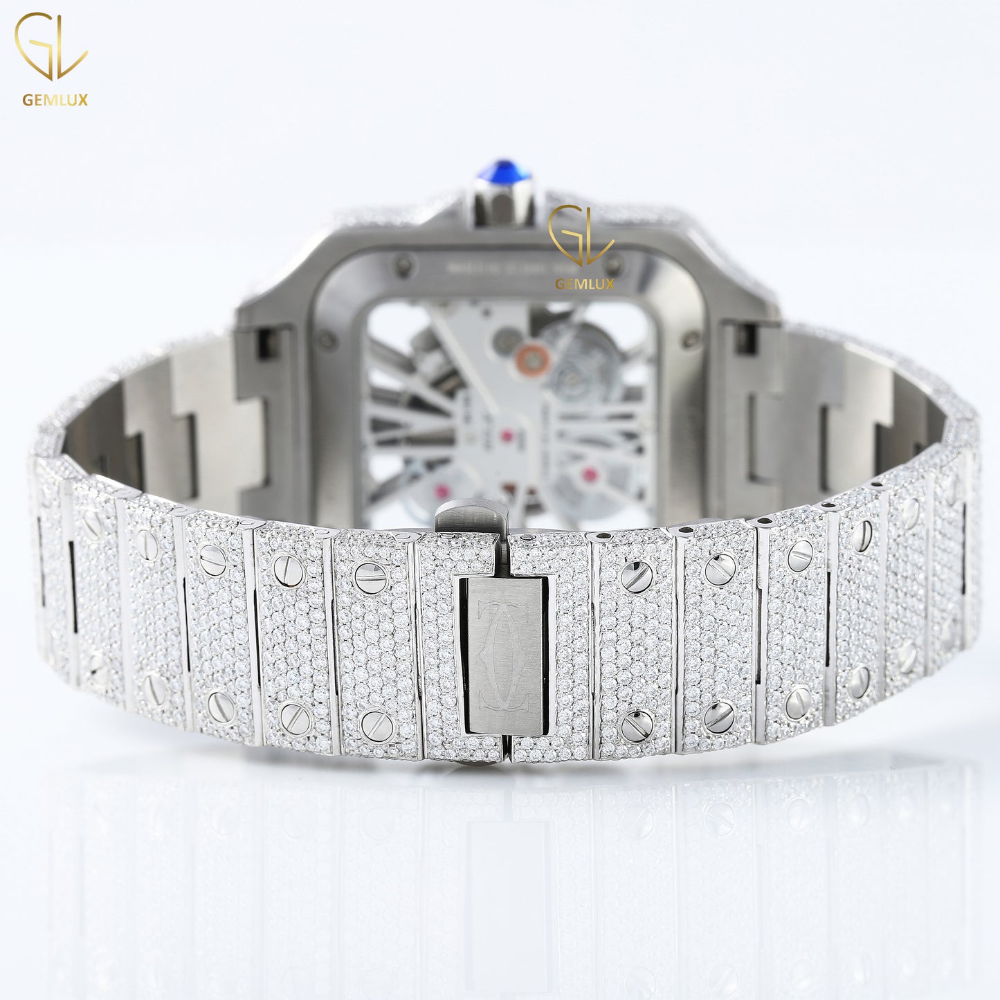 Square Dial Skeleton Iced Out Lab Grown Diamond Watch