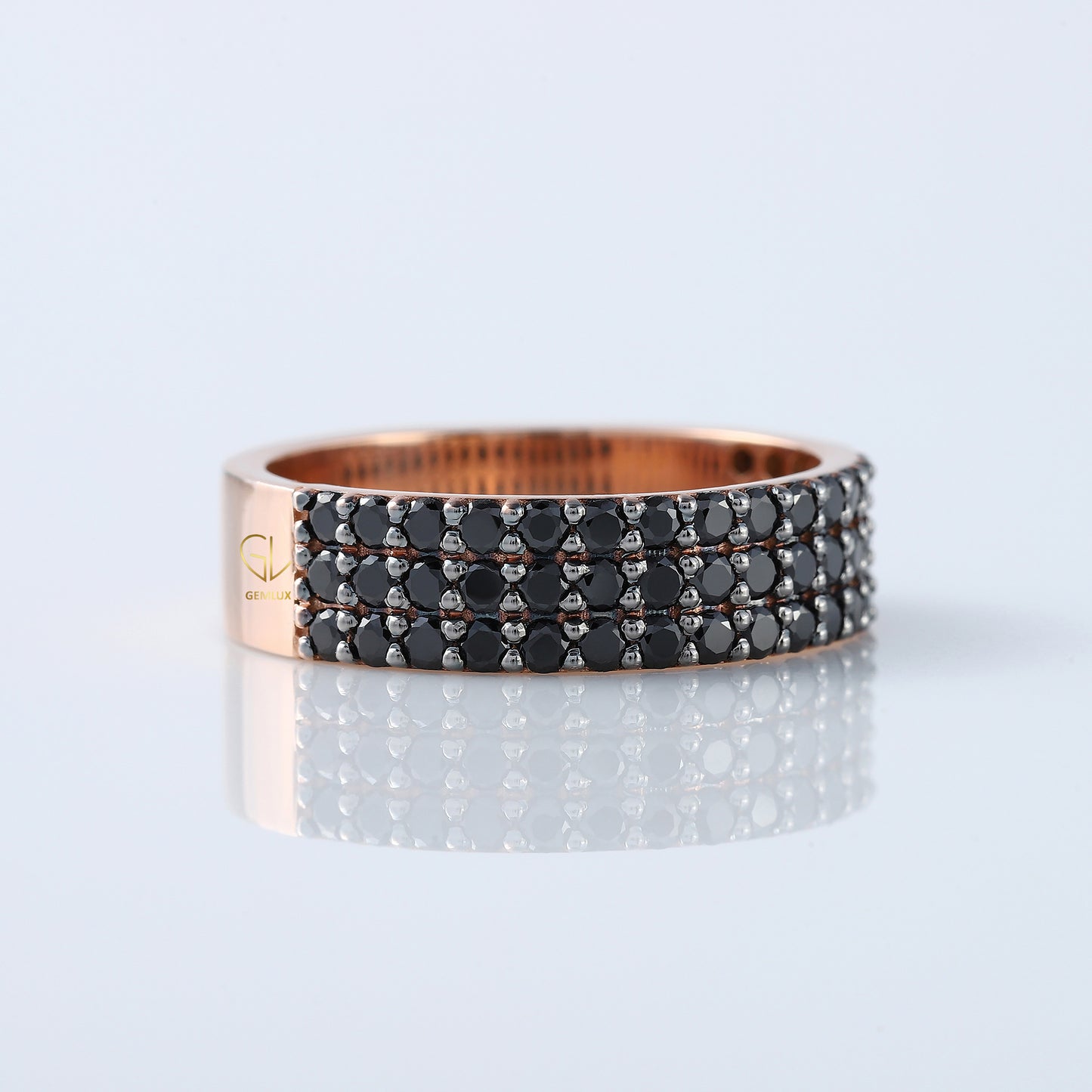 Three Row Black Moissanite Pave Set Eternity Men's Ring