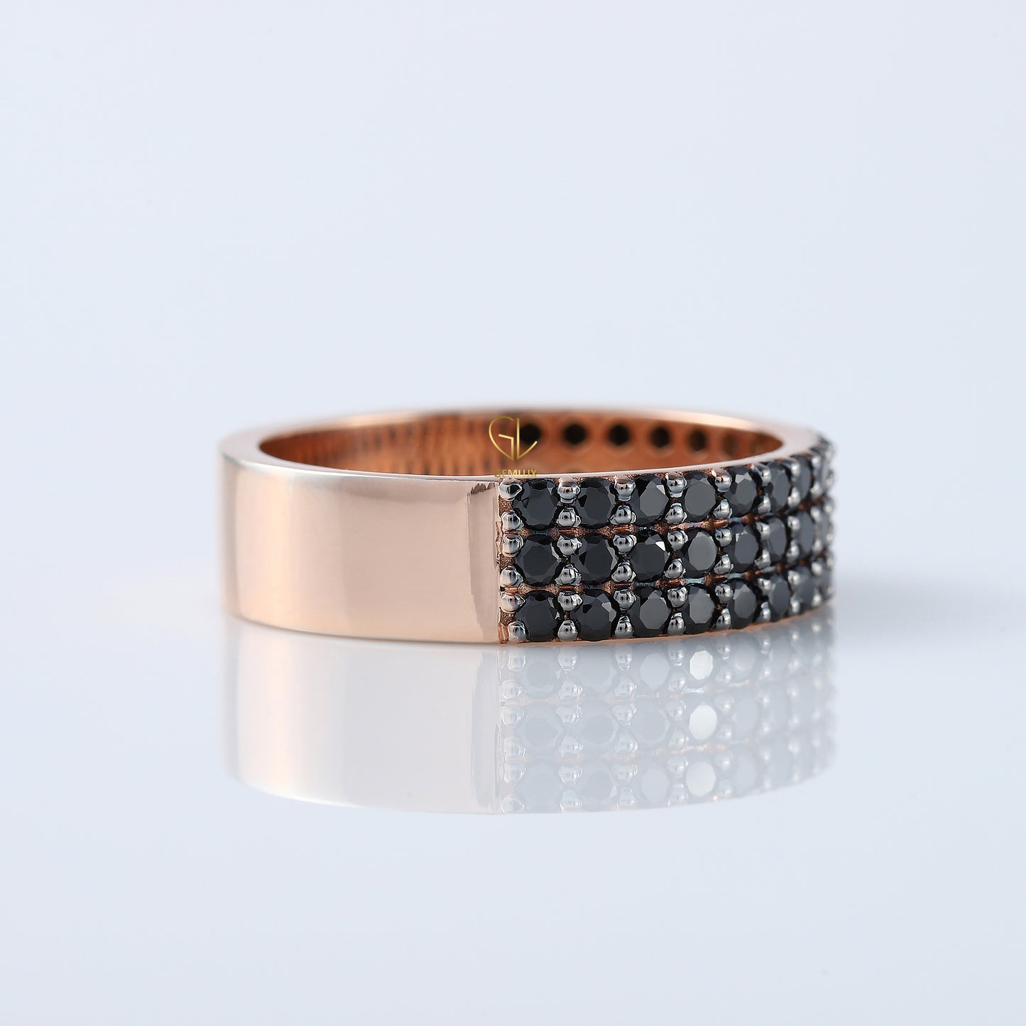 Three Row Black Moissanite Pave Set Eternity Men's Ring