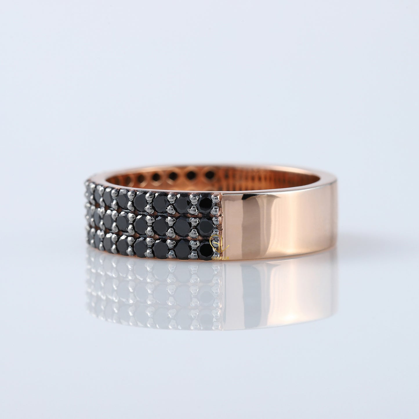 Three Row Black Moissanite Pave Set Eternity Men's Ring