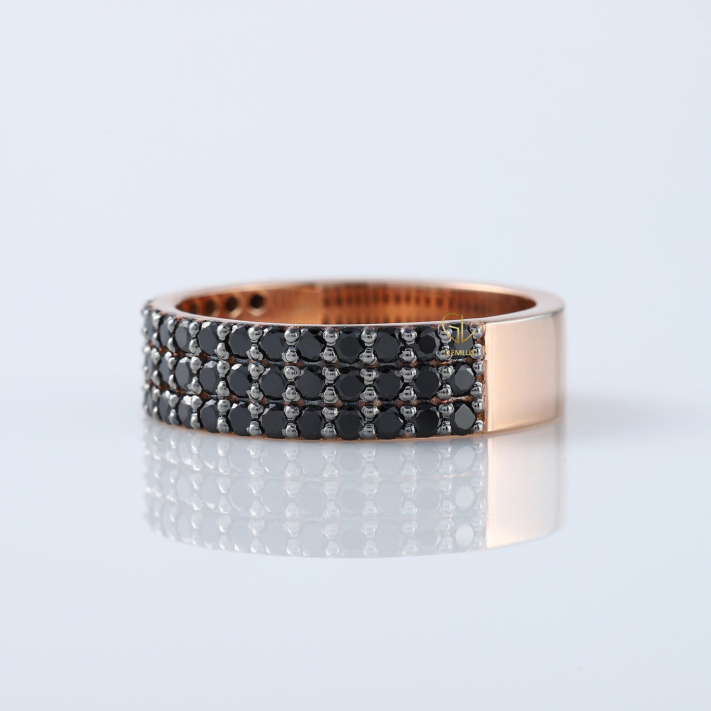 Three Row Black Moissanite Pave Set Eternity Men's Ring