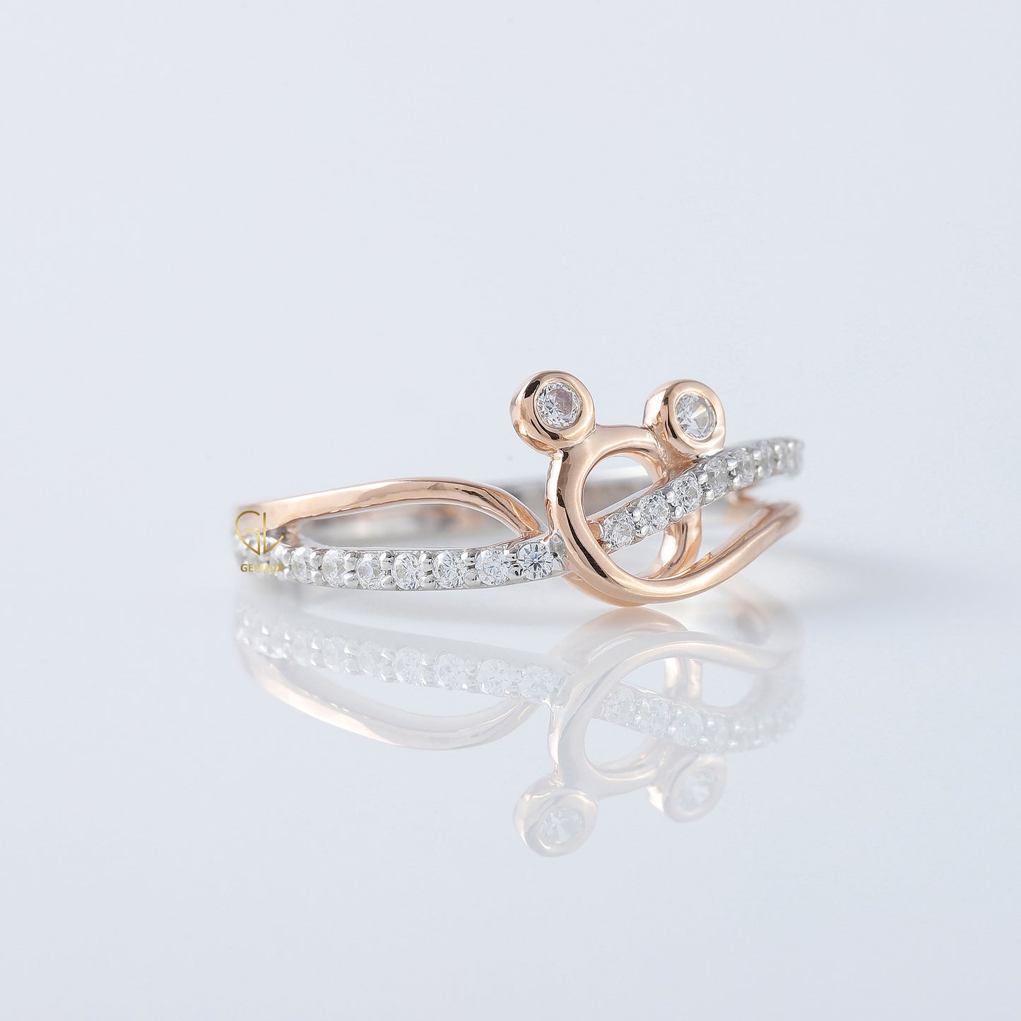 Minnie Mickey Mouse Lab Grown Two Tone Cross Over Ring