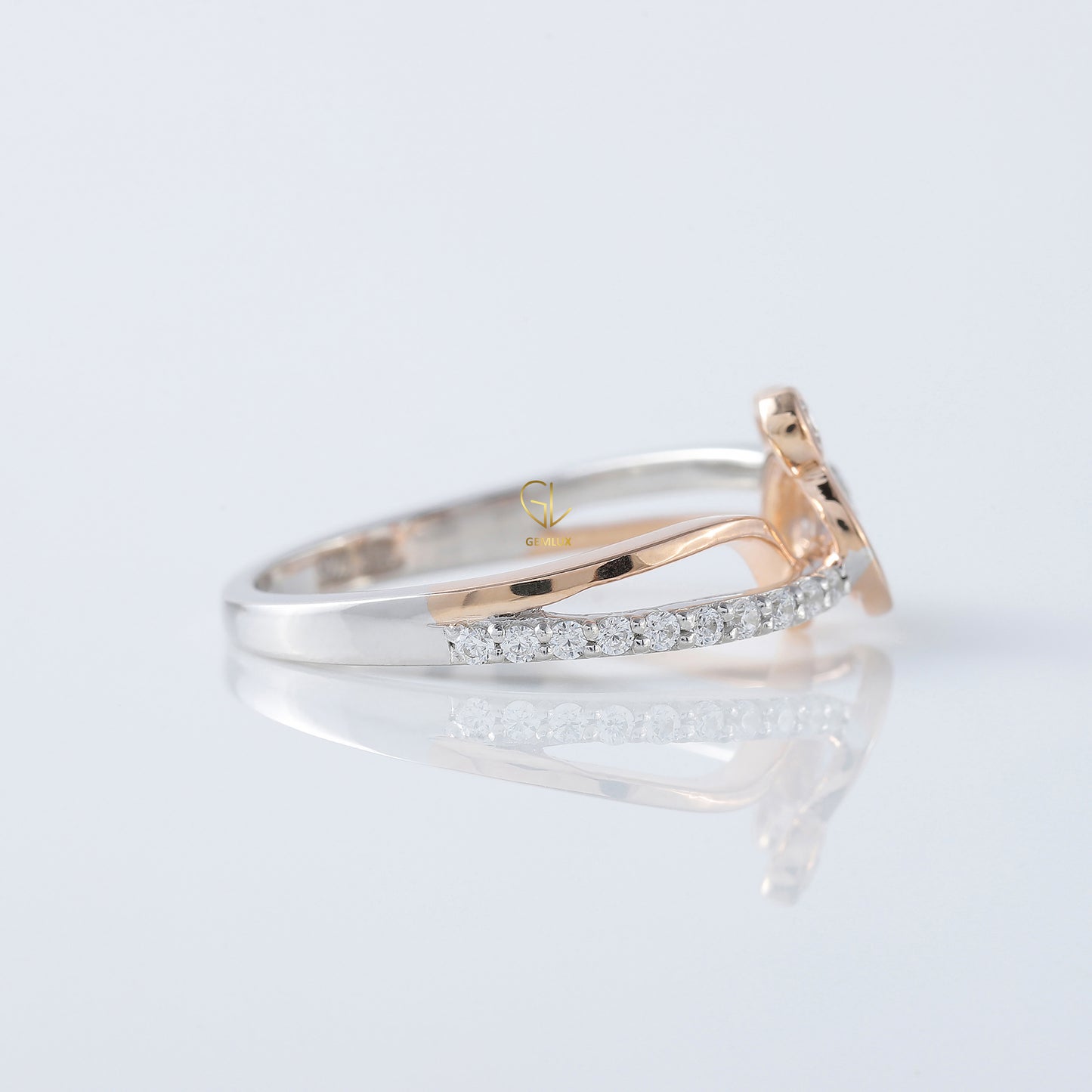 Cross Over Two Tone Minnie Mickey Mouse Face Moissanite Ring