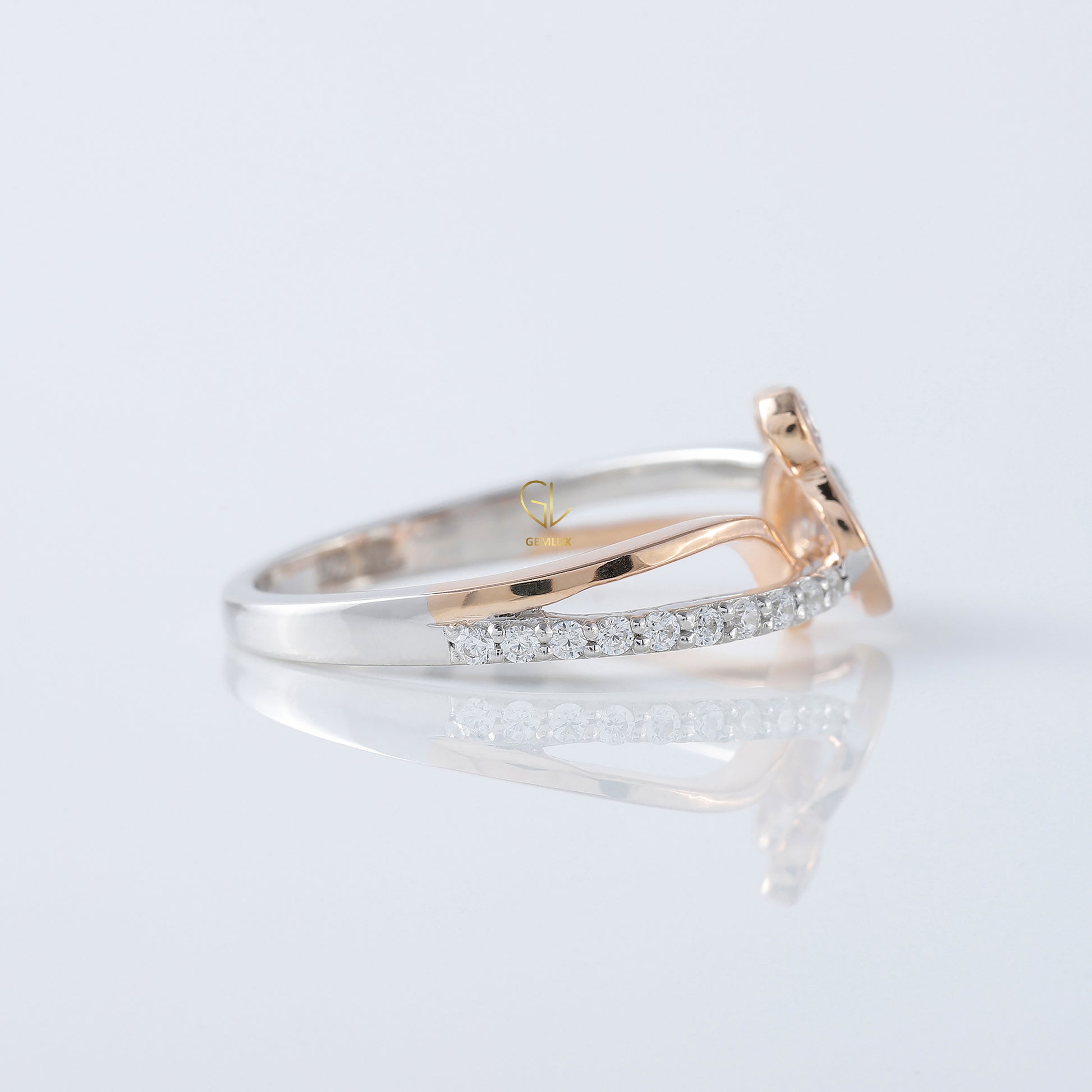 Cross Over Two Tone Minnie Mickey Mouse Face Moissanite Ring