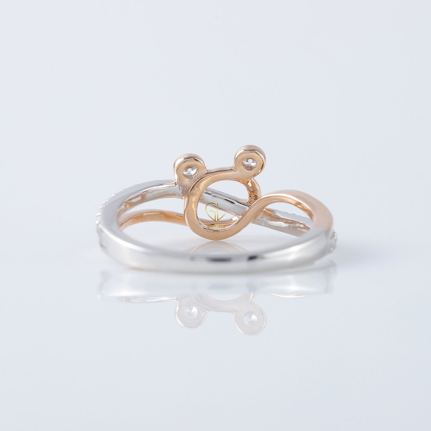 Cross Over Two Tone Minnie Mickey Mouse Face Moissanite Ring