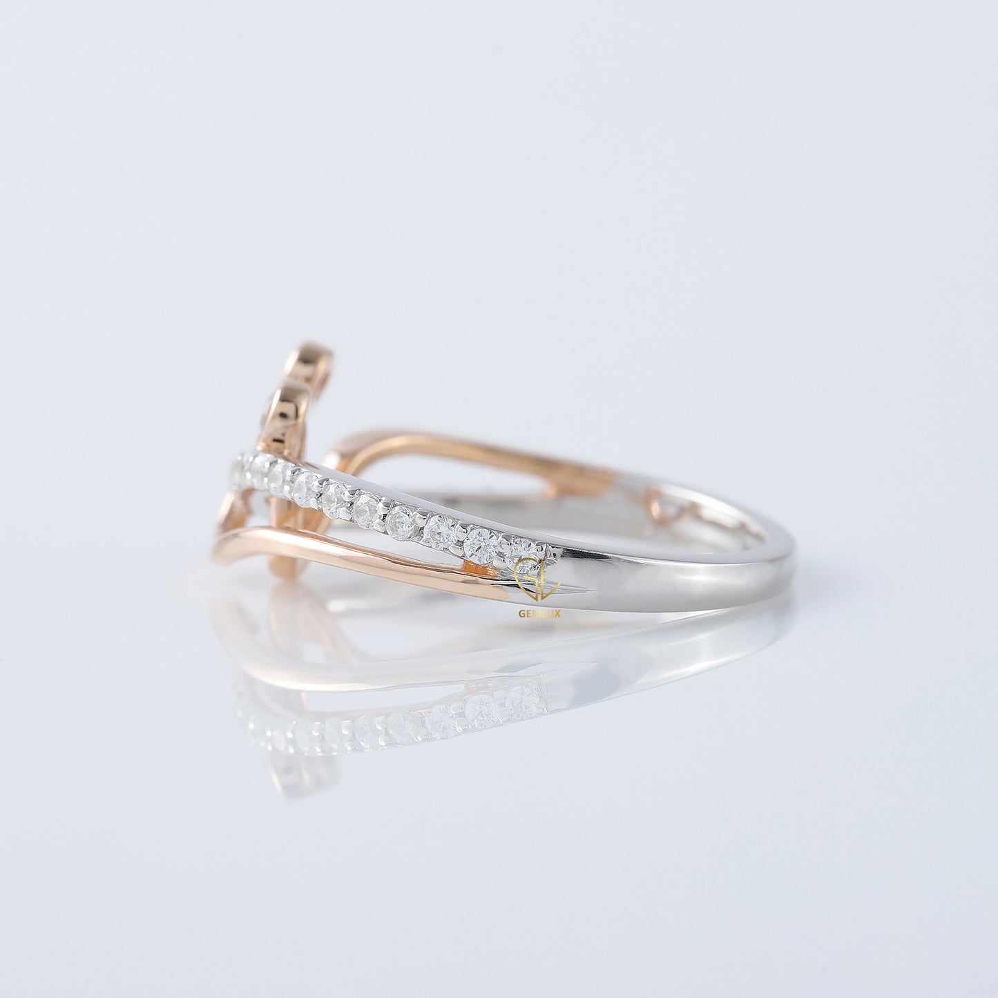 Cross Over Two Tone Minnie Mickey Mouse Face Moissanite Ring