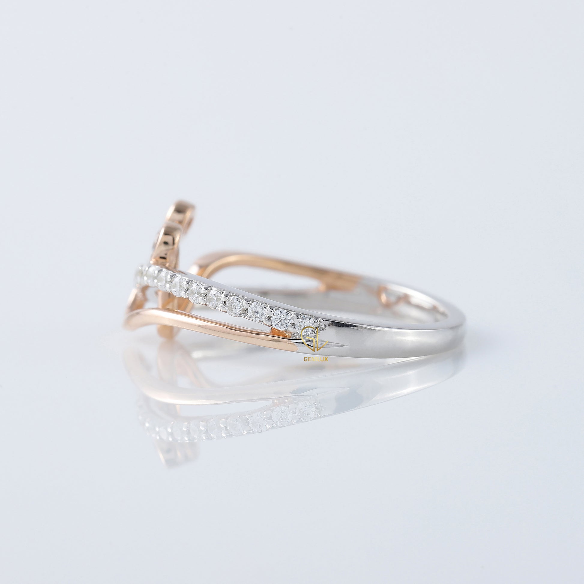 Cross Over Two Tone Minnie Mickey Mouse Face Moissanite Ring