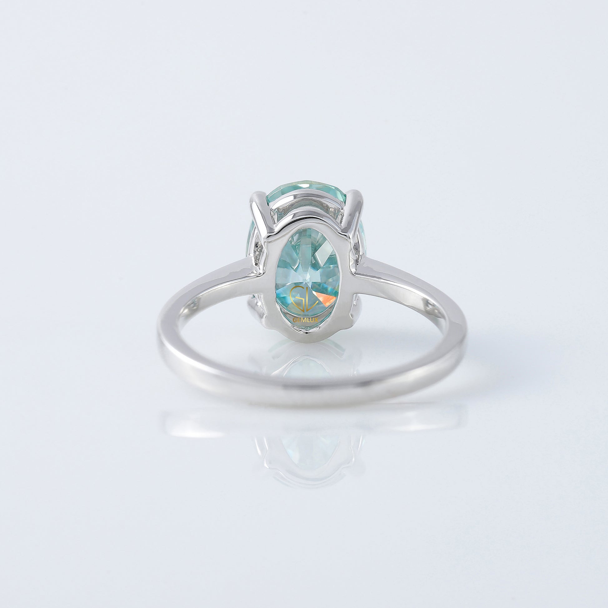 Blue Aquamarine Oval Cut Moissanite Solitaire Ring