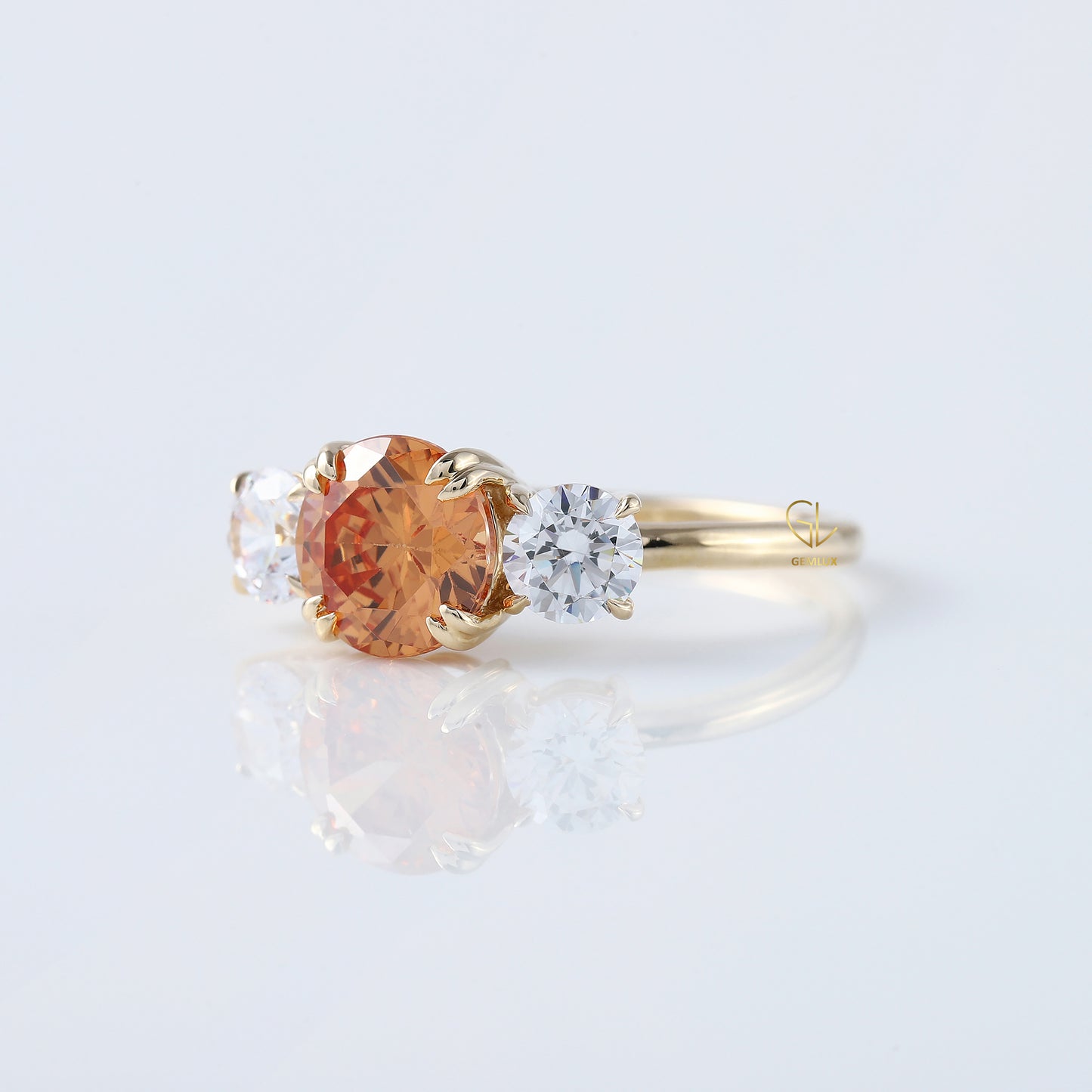 Round Cut Champagne Moissanite Three Stone Ring