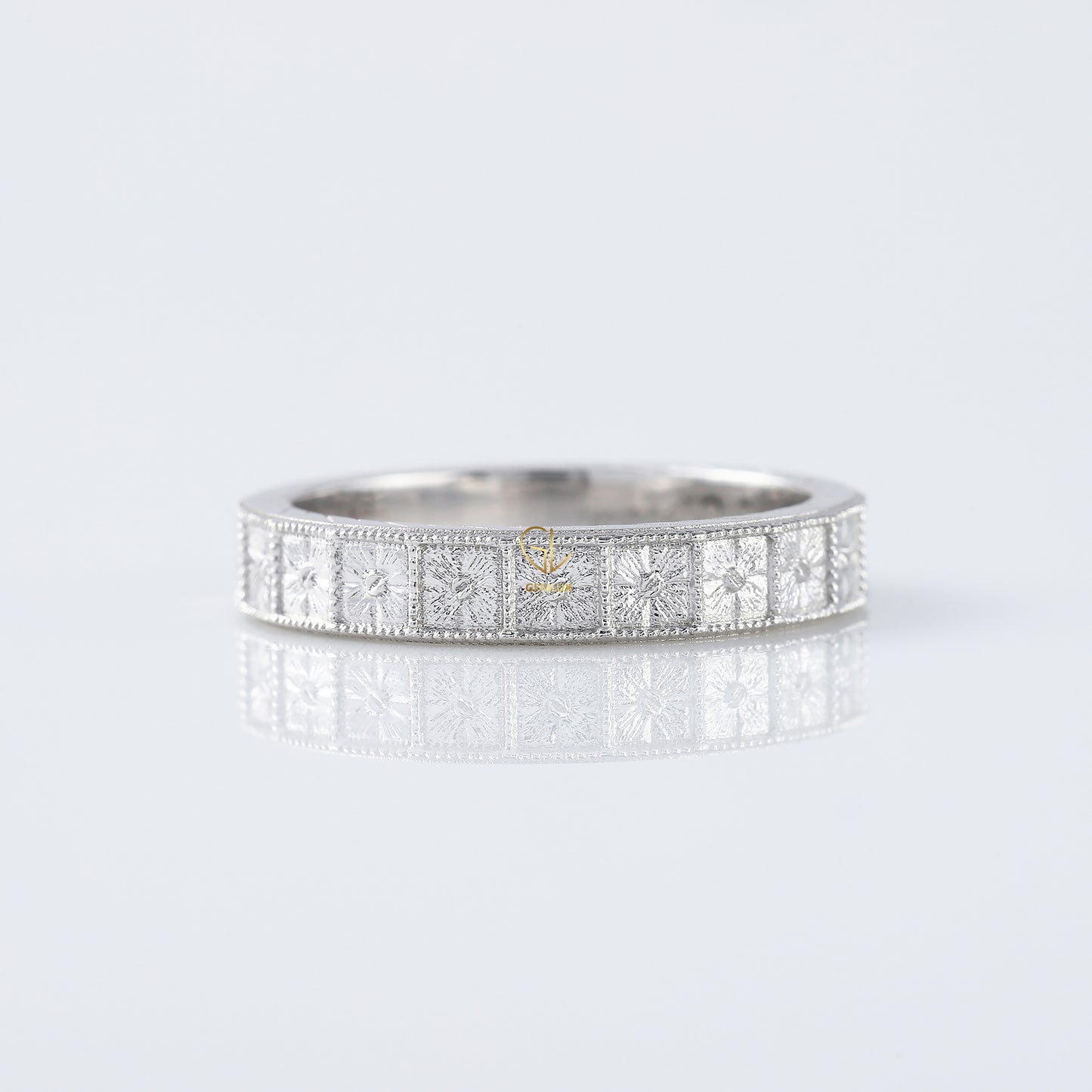 Five Stone Moissanite Antique Milgrain Wedding Band