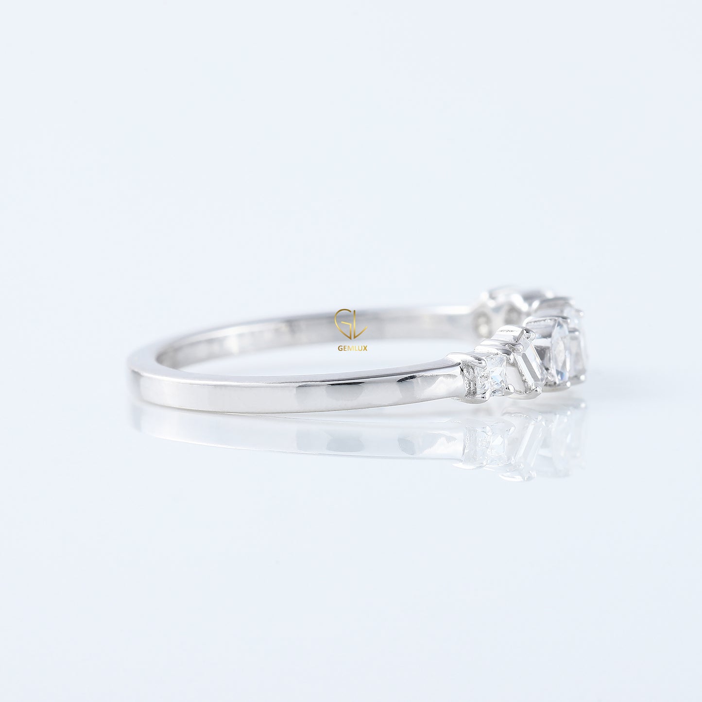 Seven Stone Fancy Cut Moissanite Stackable Wedding Band
