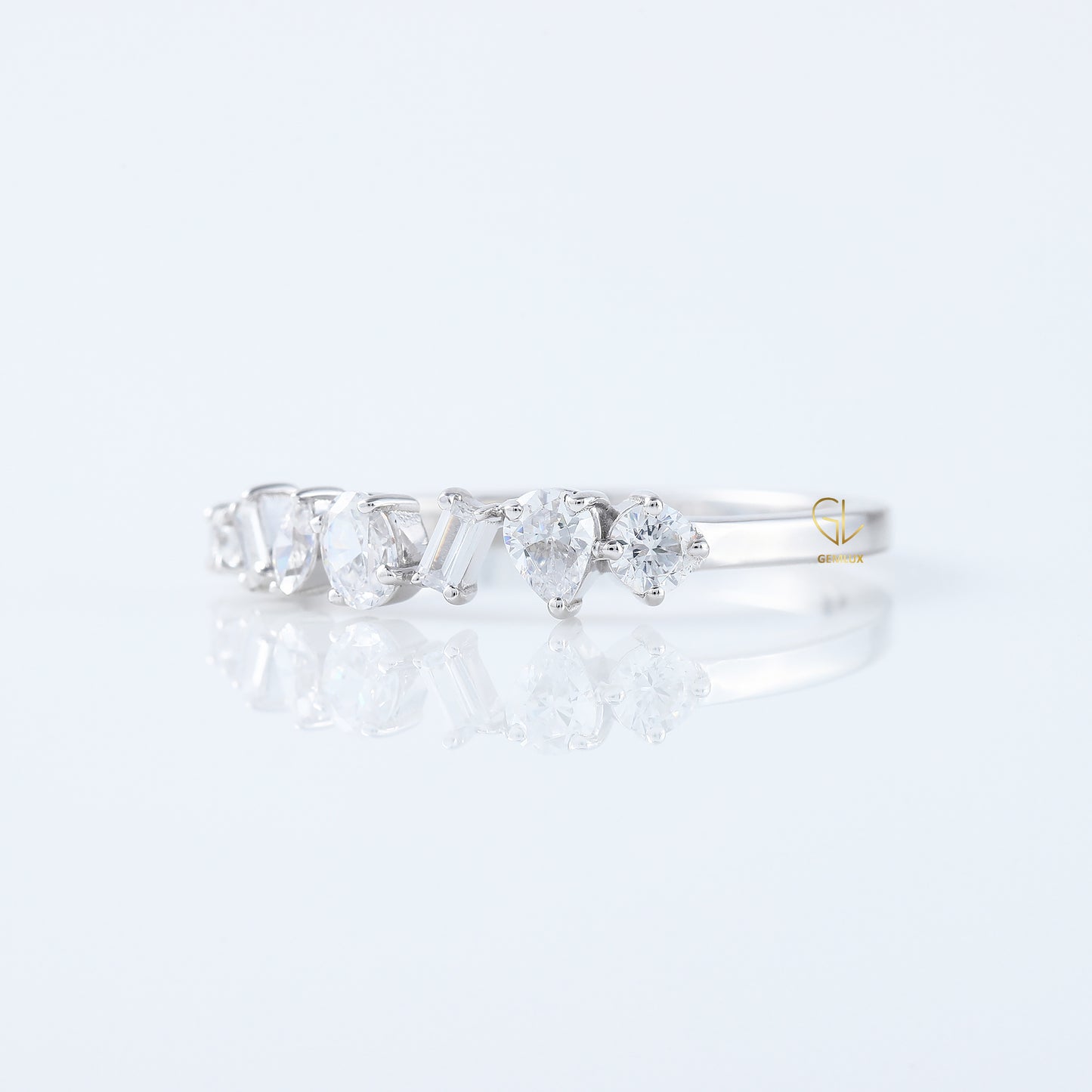 Seven Stone Fancy Cut Moissanite Stackable Wedding Band