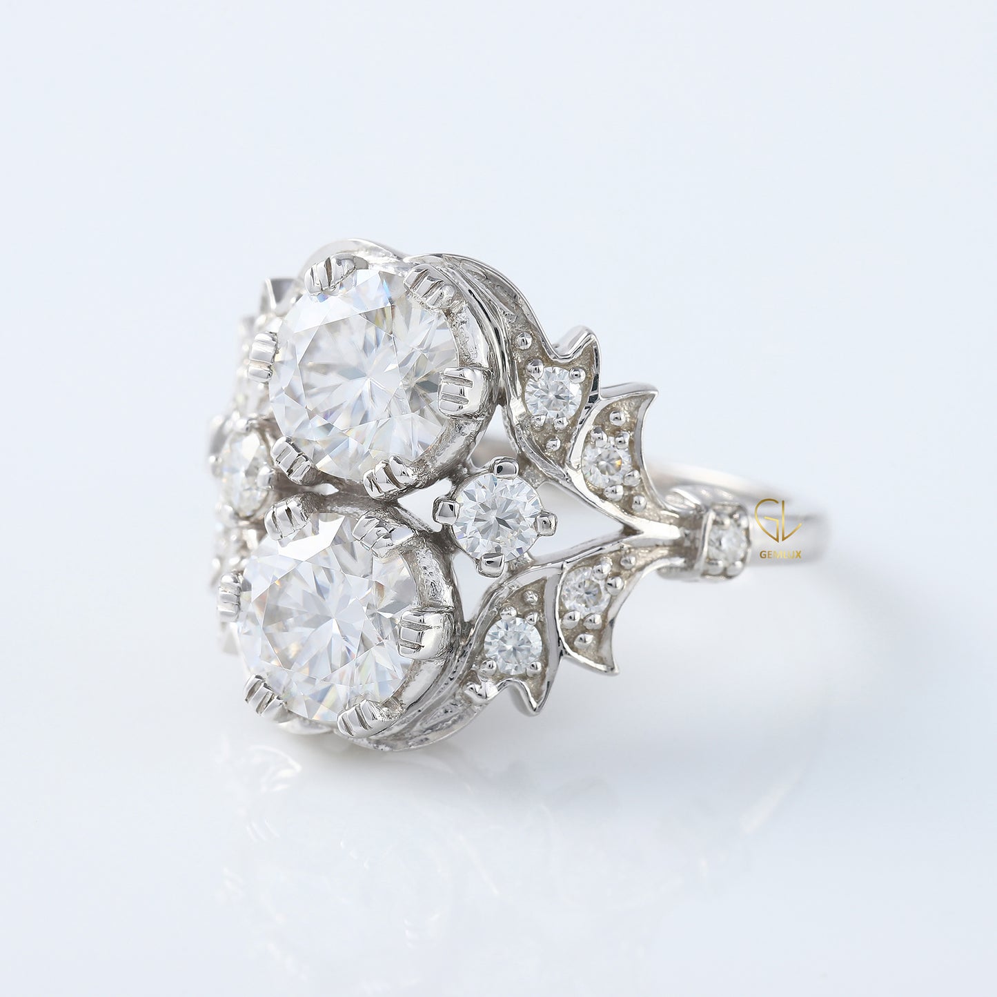 Two Stone Moissanite Art Deco Antique Ring