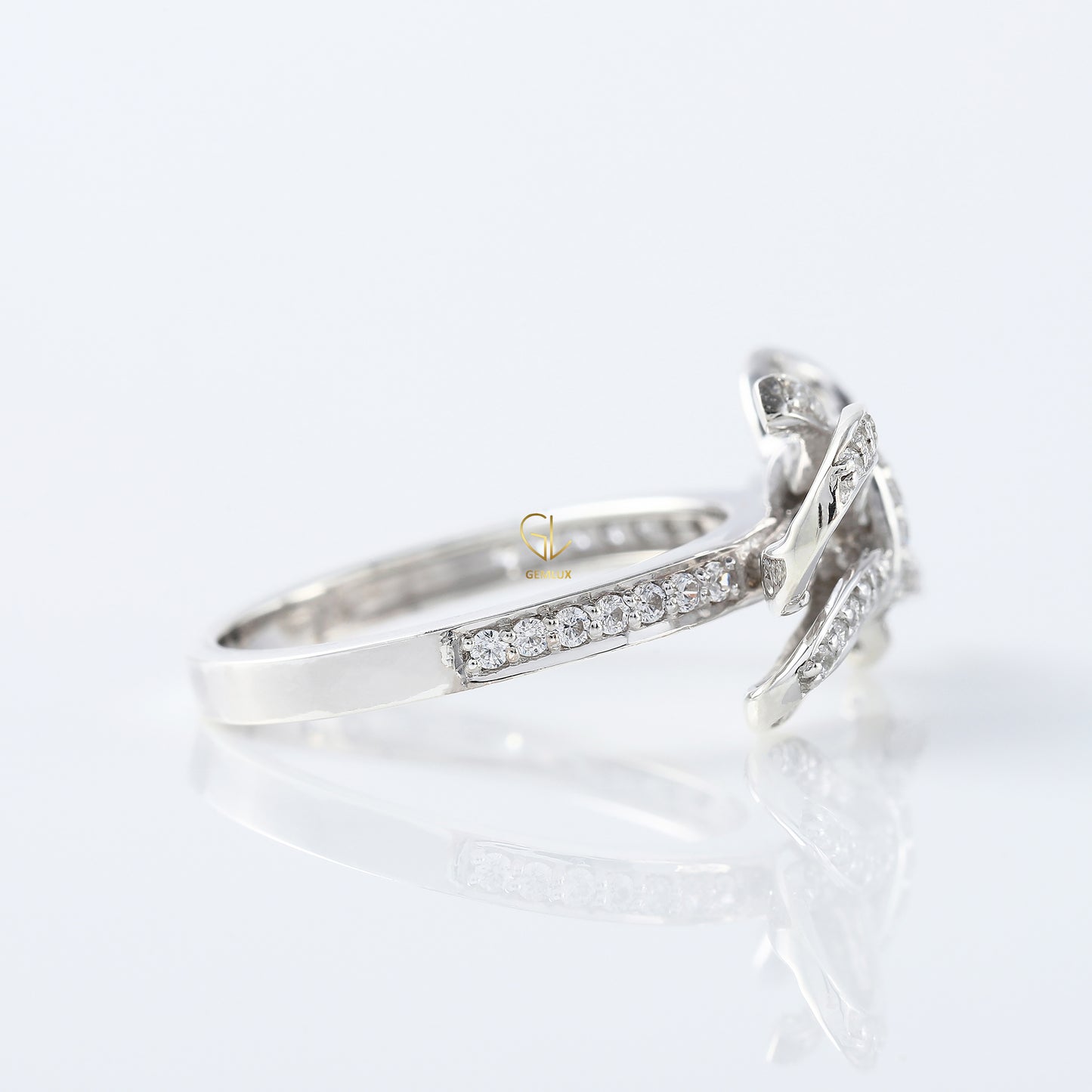 Round Cut Lab Grown Bow Knot Engagement Ring
