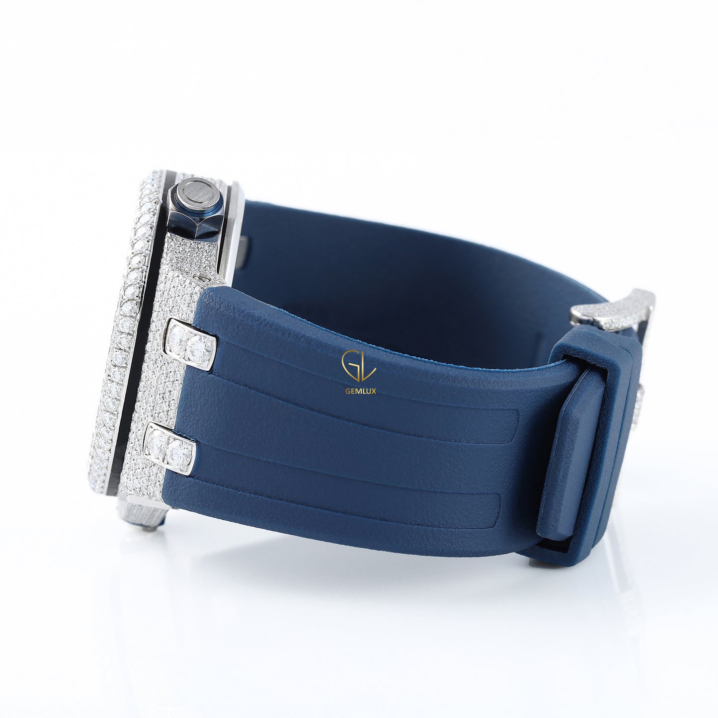 Iced Out Dial D VVS Moissanite Blue Rubber Strap Watch