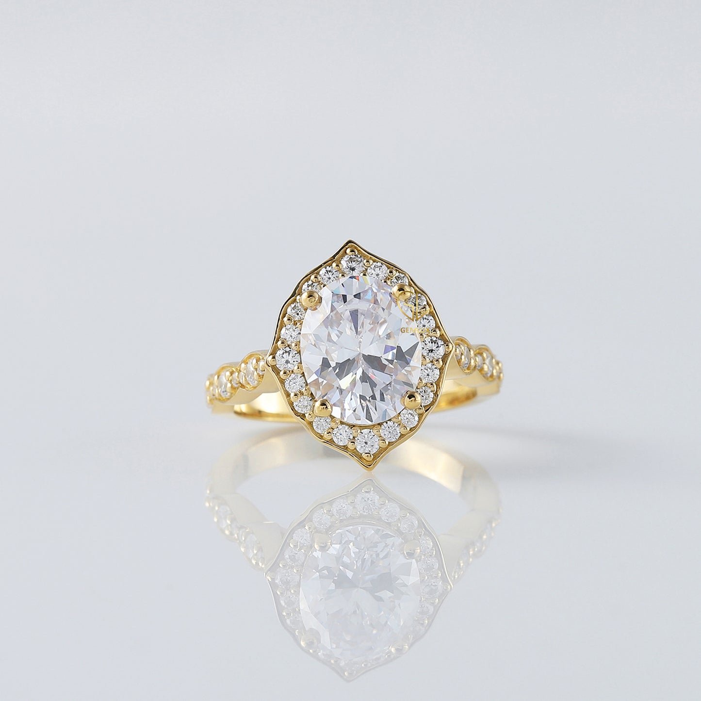 Oval Cut Moissanite Floral Halo Engagement Ring