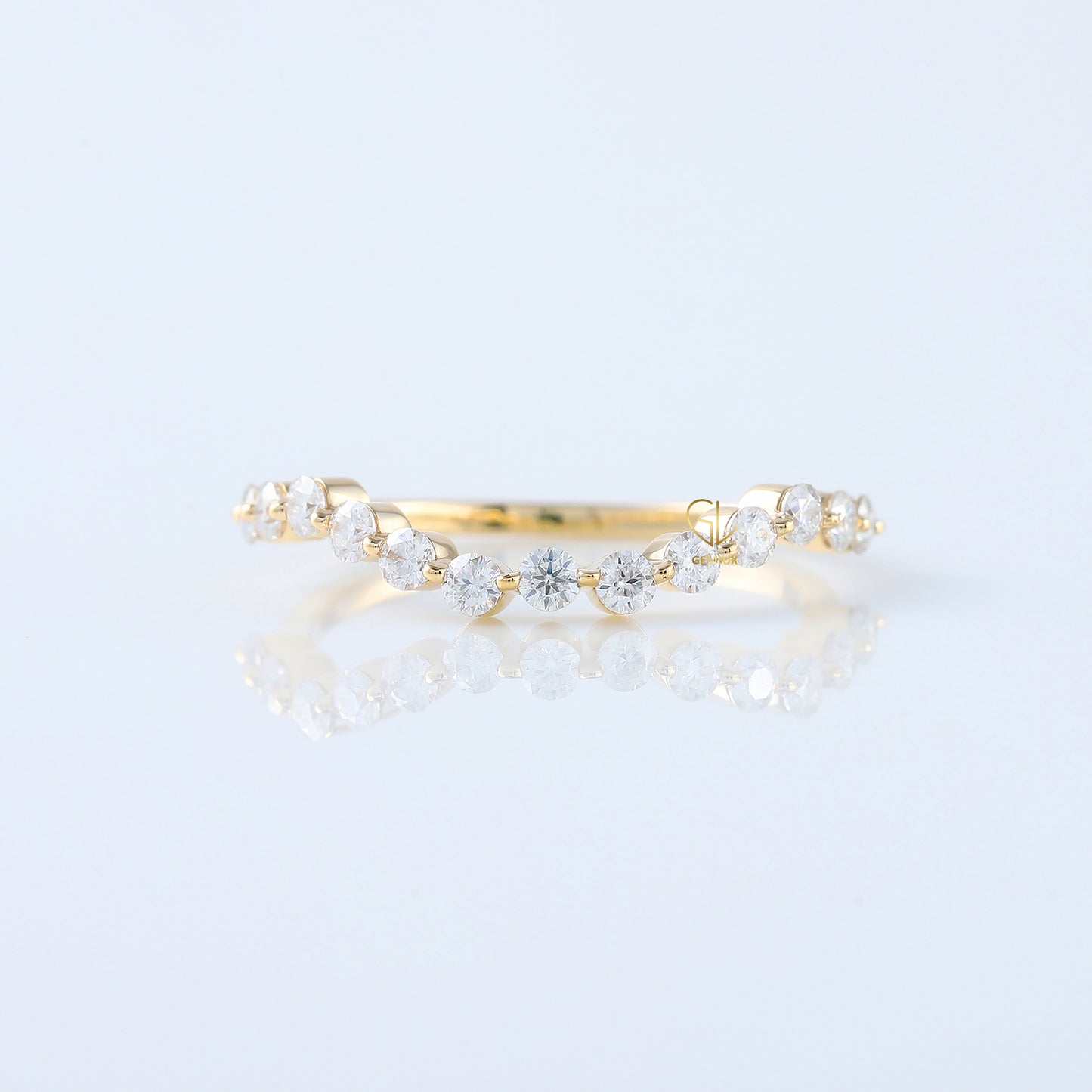 Round Cut Moissanite Diamond Curved Wedding Band