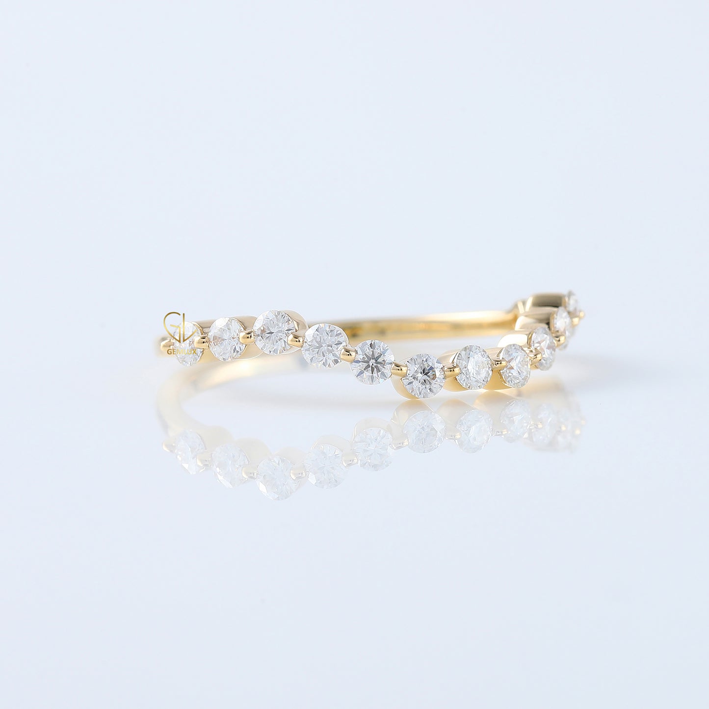 Round Cut Moissanite Diamond Curved Wedding Band