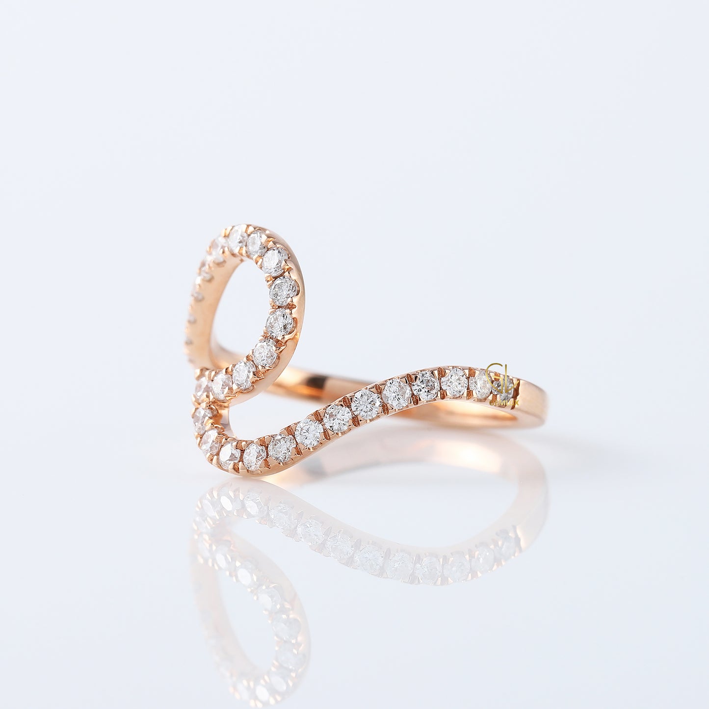 Round Cut Surfers Ocean Wave Moissanite Ring