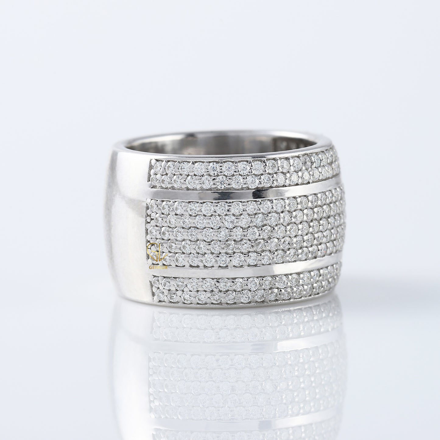 Round Cut Lab Grown Diamond White Gold Wide Band Men's Ring