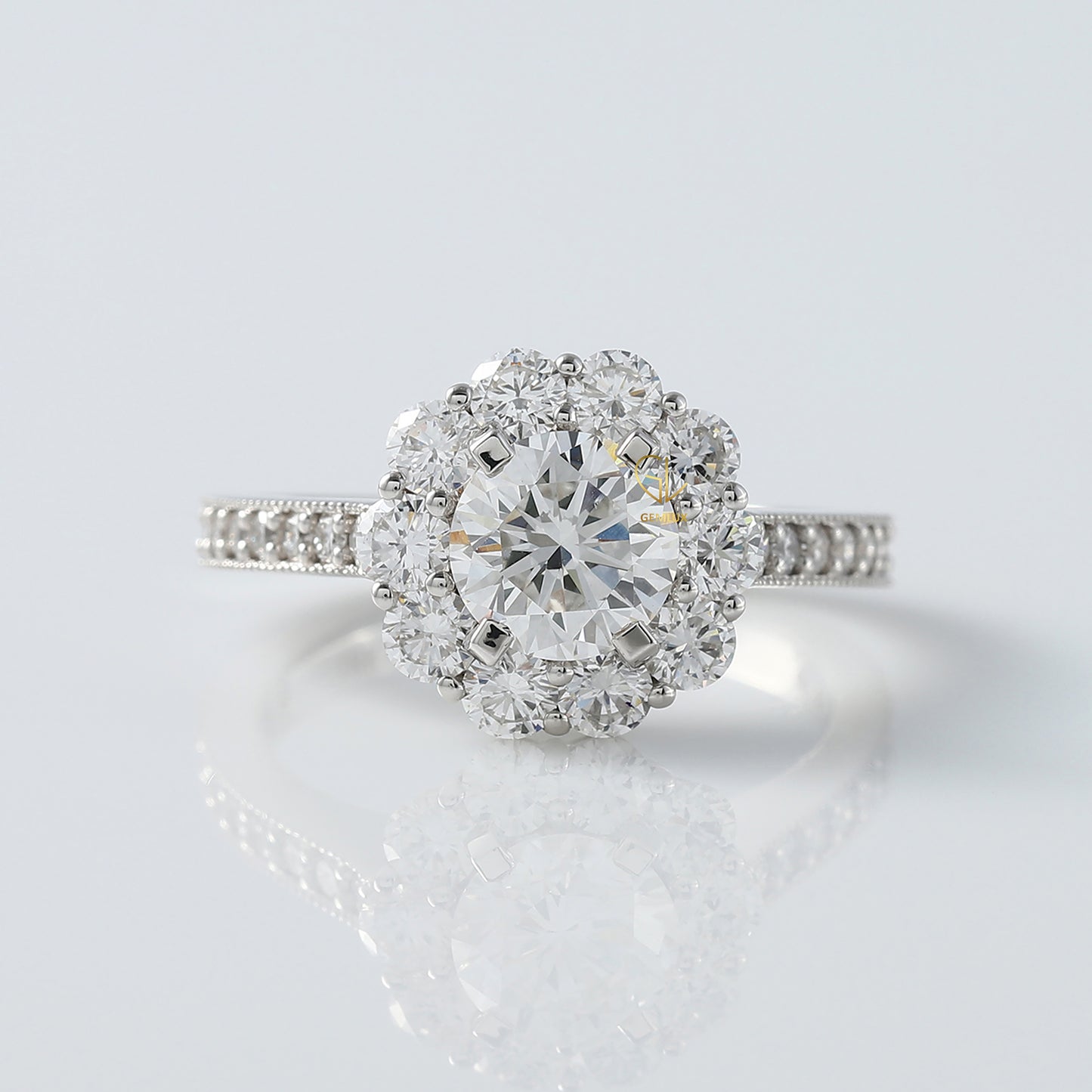 1.21 CT Round Cut Lab Grown Diamond Halo Engagement Ring