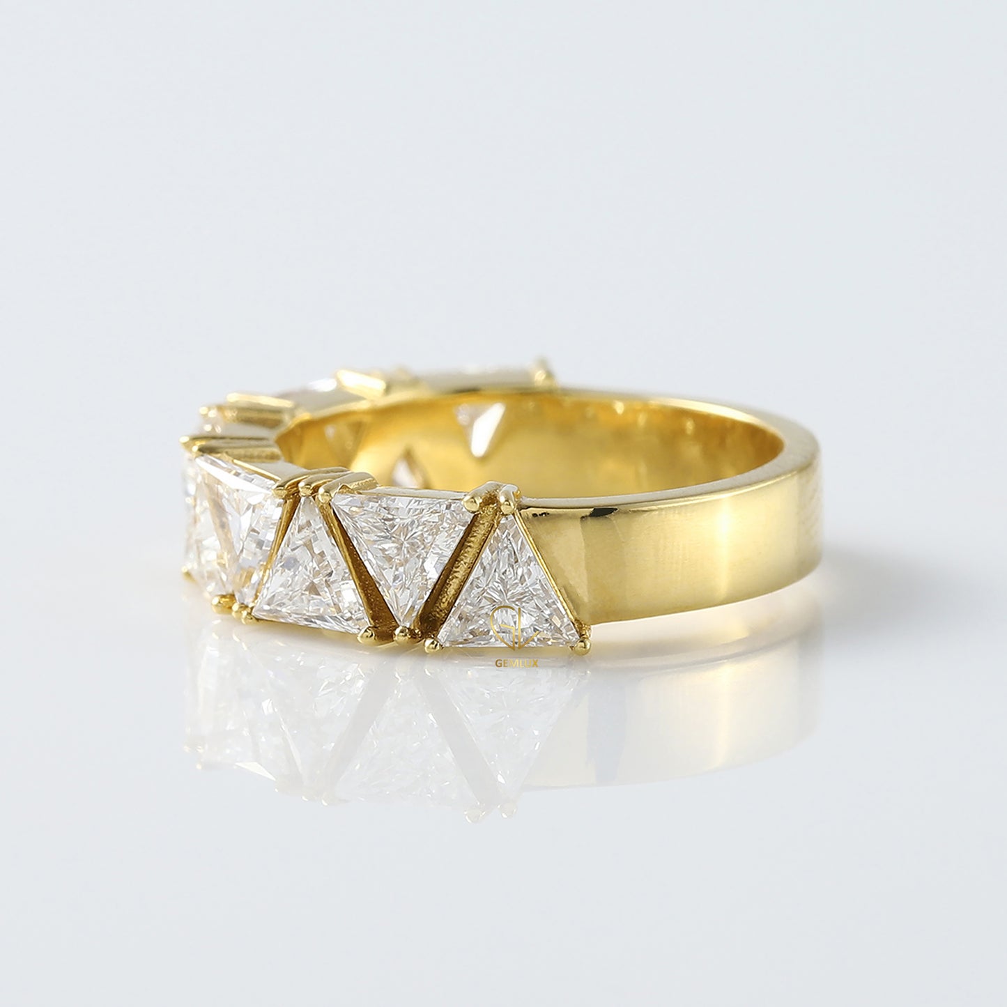 Trillion Cut Moissanite Half Eternity Wedding Band