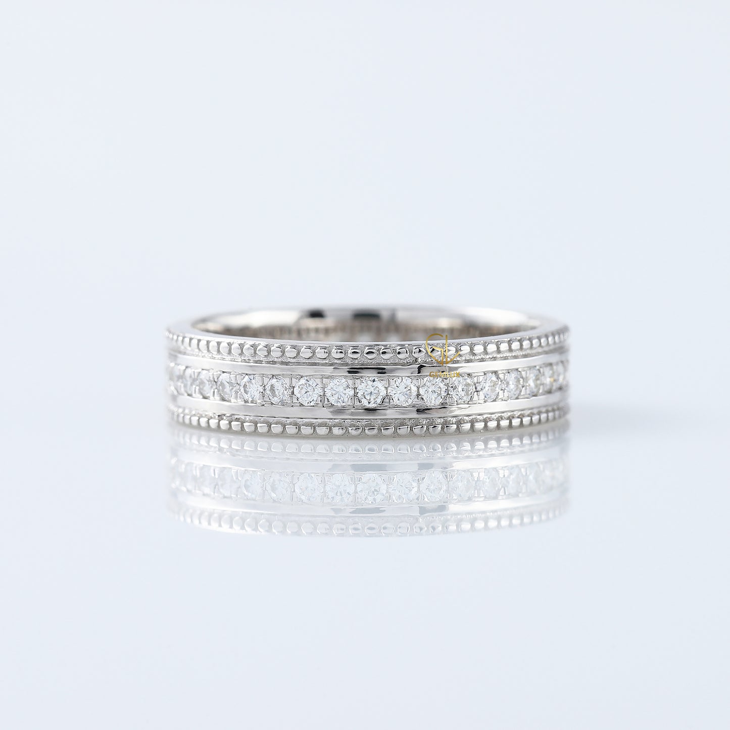 Art Deco Round Moissanite Eternity Wedding Band
