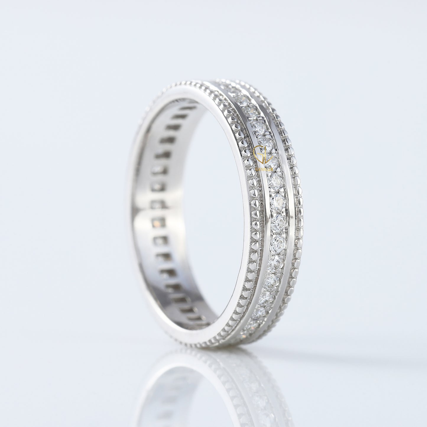 Art Deco Round Moissanite Eternity Wedding Band