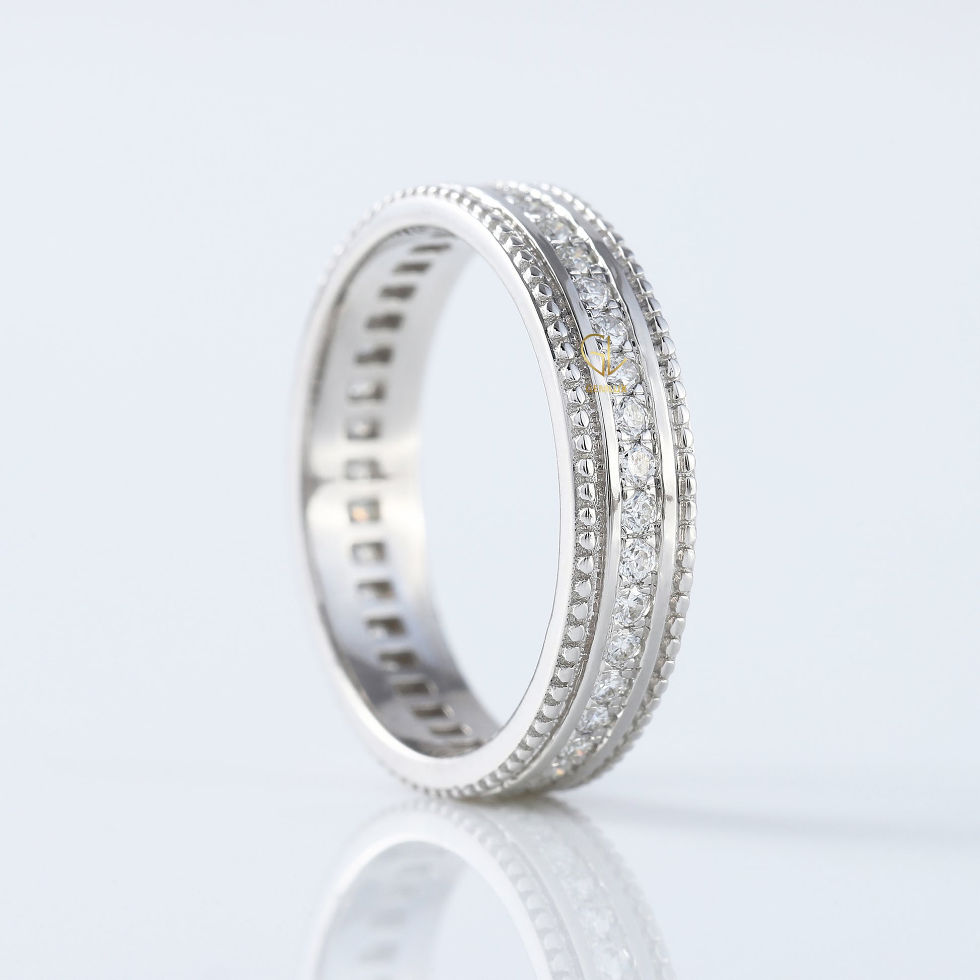 Art Deco Round Moissanite Eternity Wedding Band