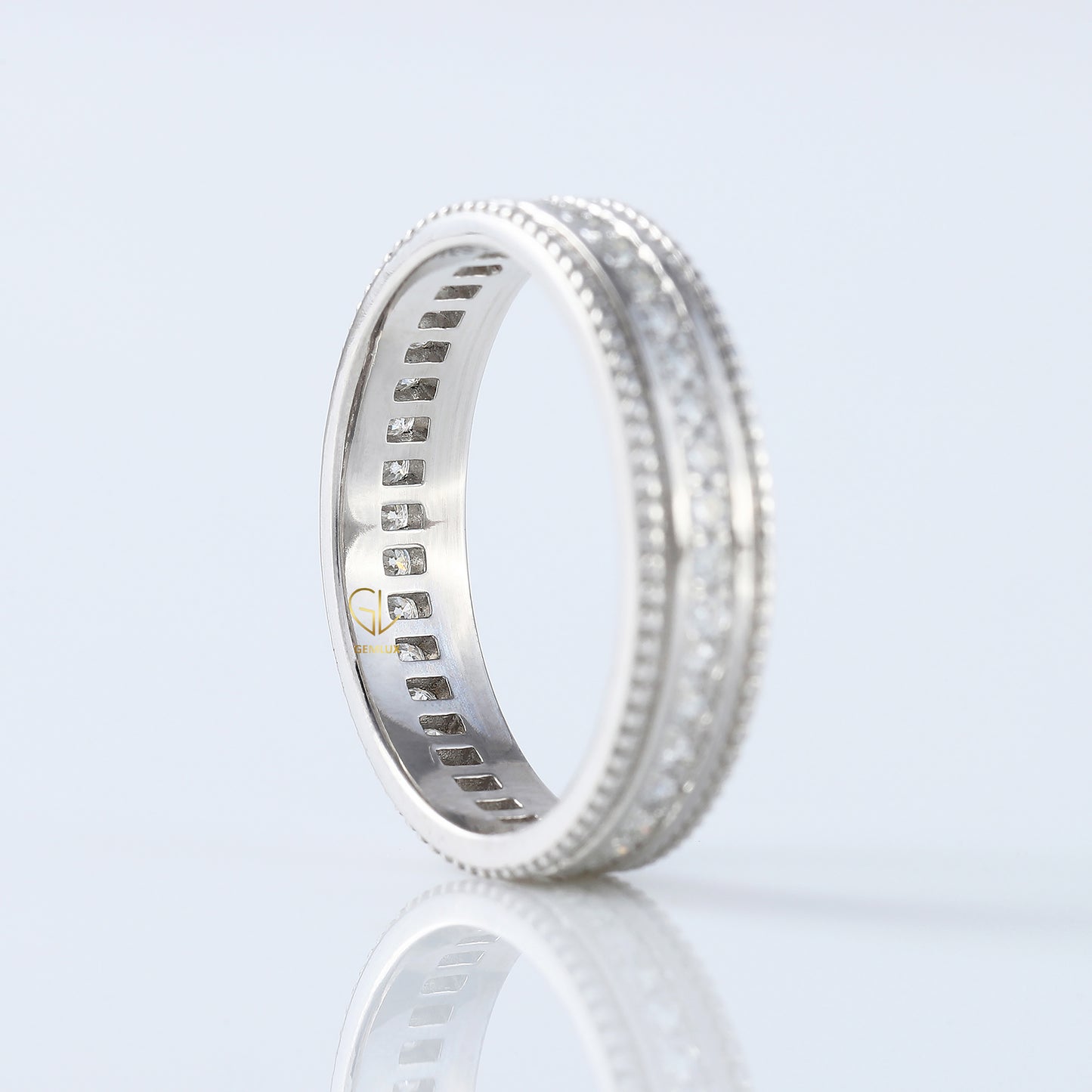 Art Deco Round Moissanite Eternity Wedding Band