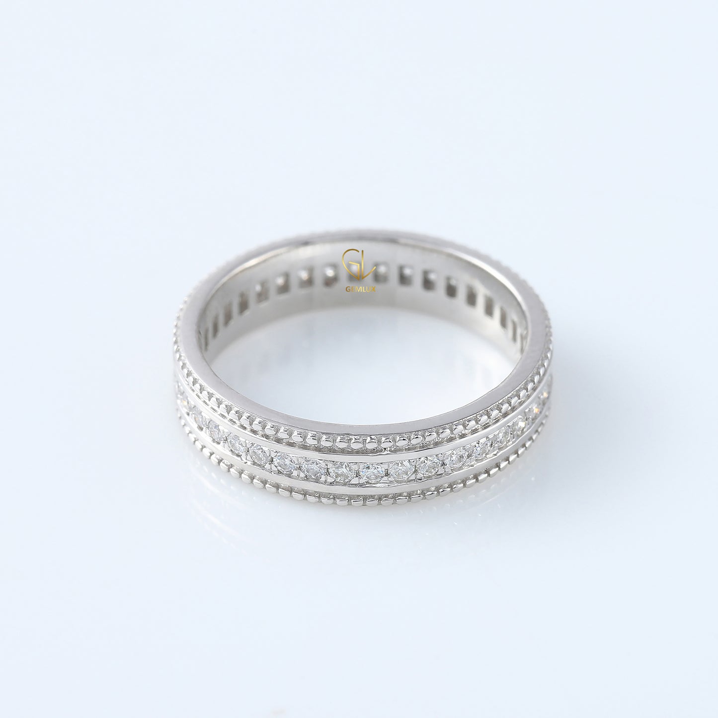 Art Deco Round Moissanite Eternity Wedding Band