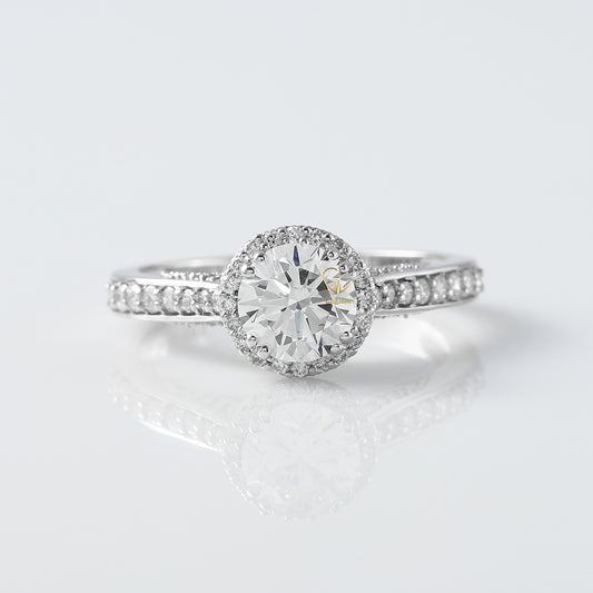 Round Cut Lab Grown Diamond Art Deco With Filigree Halo Engagement Ring
