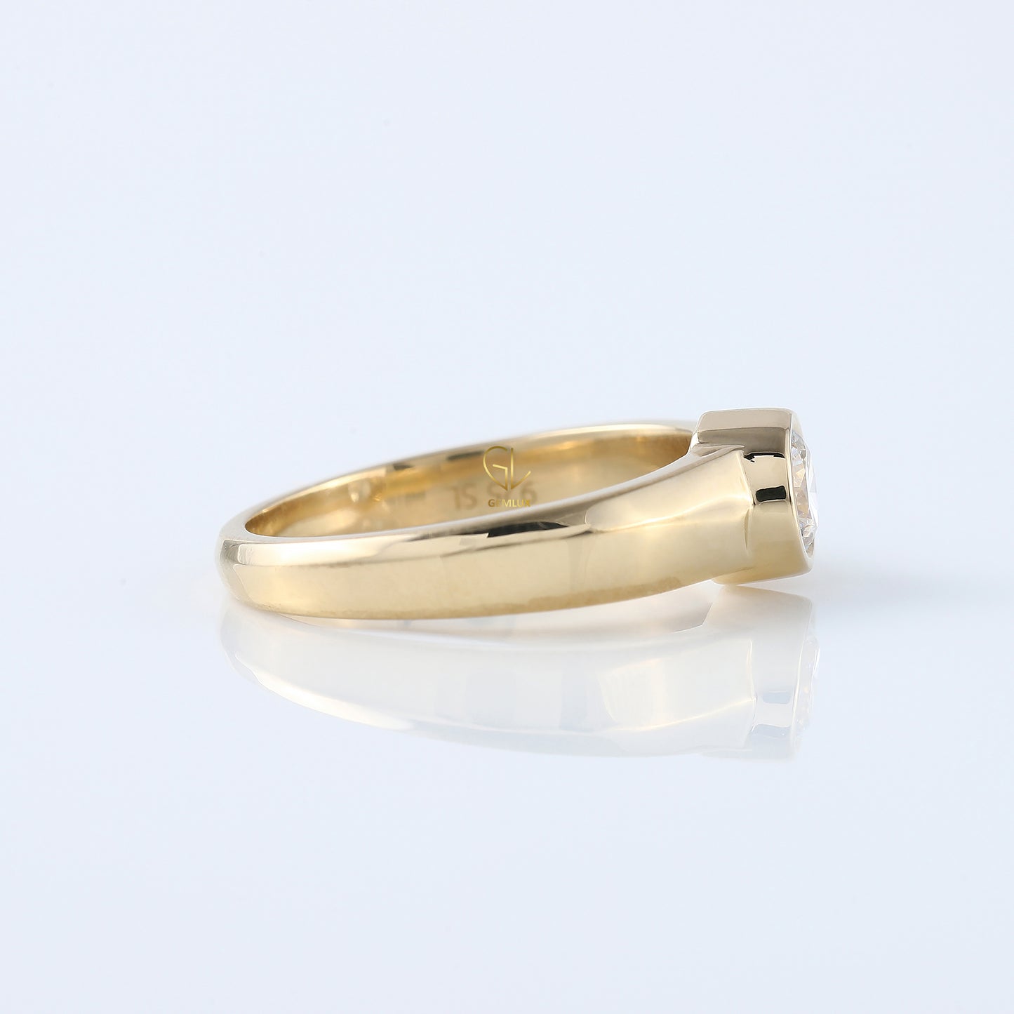 Bezel Set Round Moissanite Solitaire Yellow Gold Ring