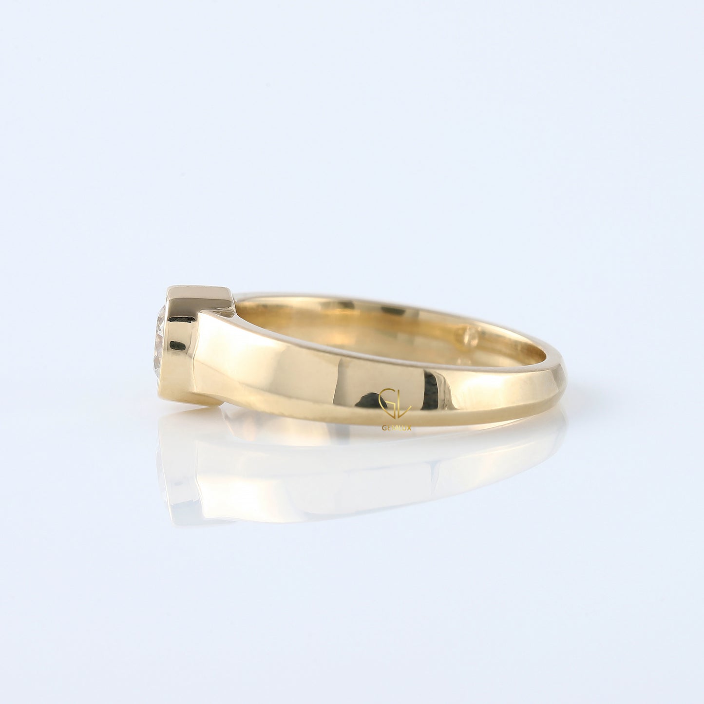 Bezel Set Round Moissanite Solitaire Yellow Gold Ring