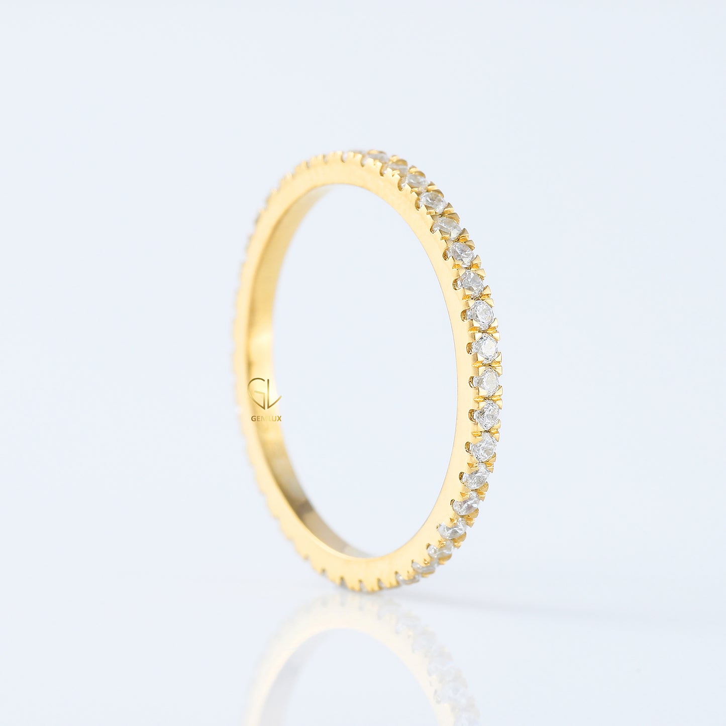 Round Cut Moissanite Yellow Gold Minimalist Wedding Band
