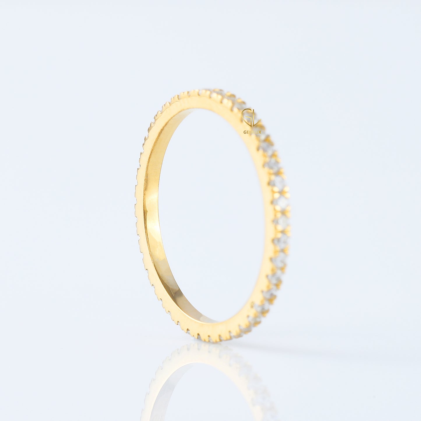 Round Cut Moissanite Yellow Gold Minimalist Wedding Band