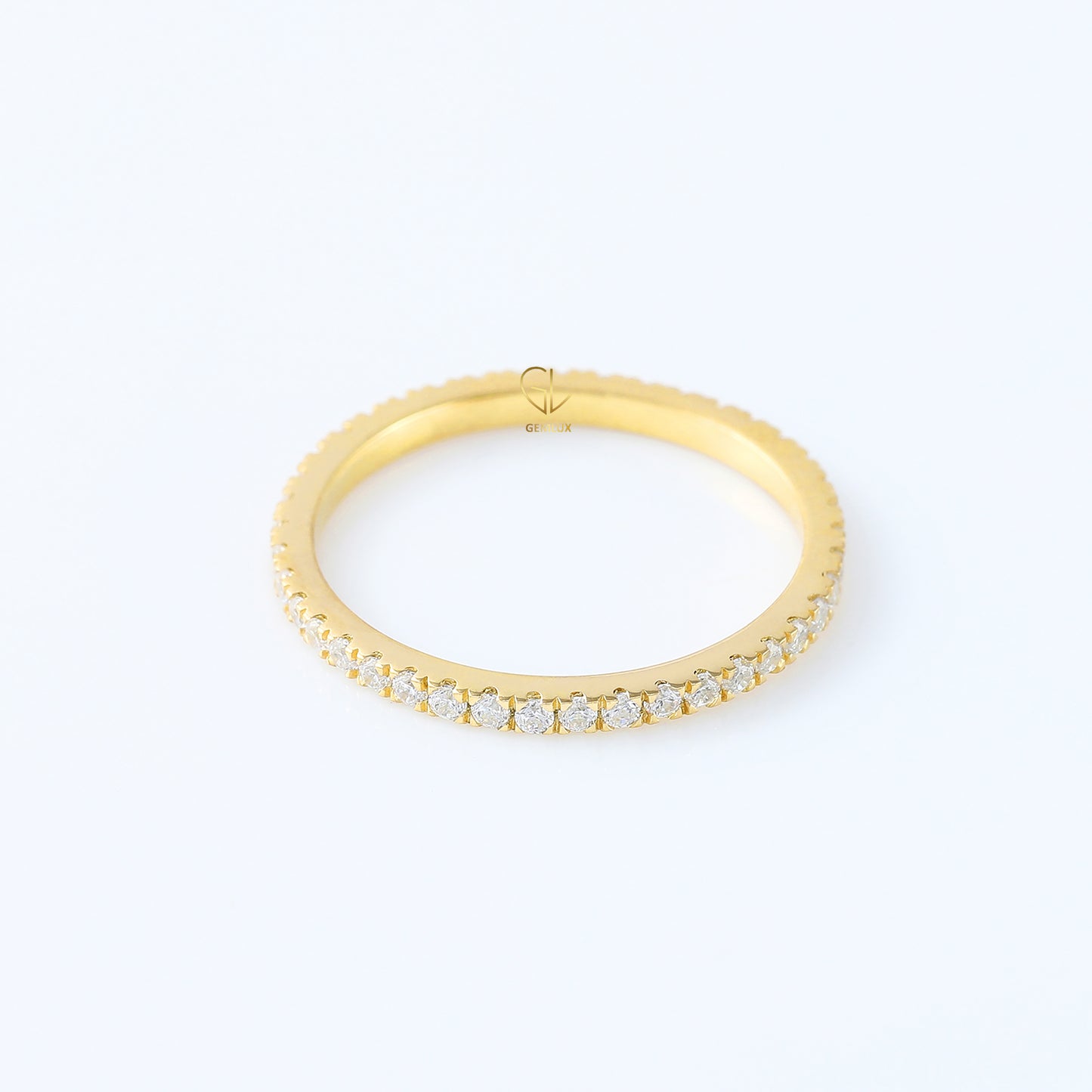 Round Cut Moissanite Yellow Gold Minimalist Wedding Band
