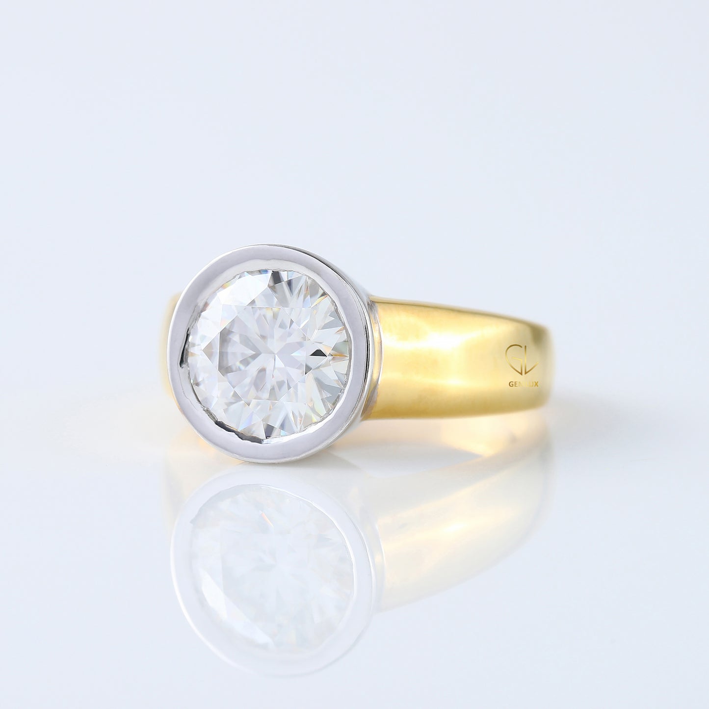 3.35 carat Round Cut Moissanite Bezel Set Solitaire Ring