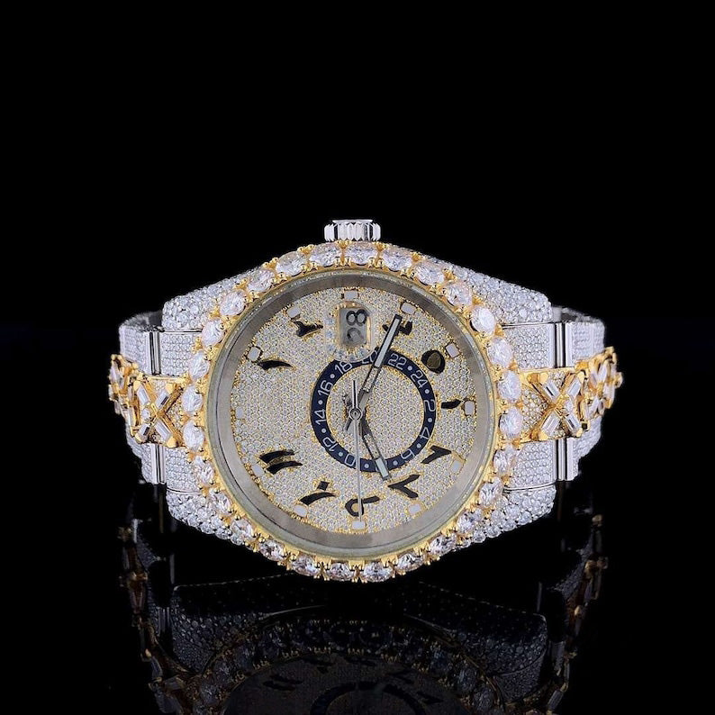 Iced Out Arabic Dial 24 Number D VVS Moissanite Diamond Watch