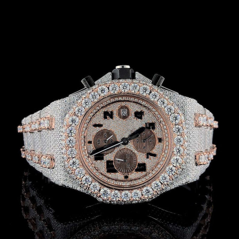 Iced Out Chronograph Rose Gold Pass Diamond Tester Moissanite Hip Hop Watch