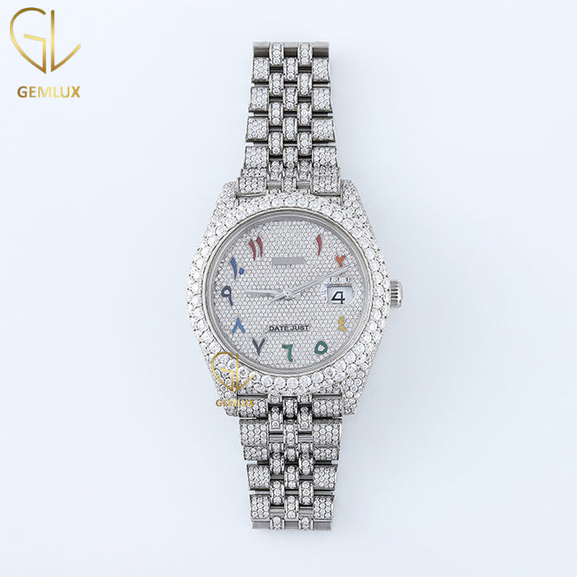 Iced Out Rainbow Arabic Dial D VVS Moissanite Diamond Watch
