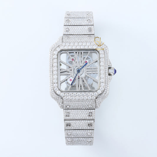 Iced Out Square Skelton Dial VVS Moissanite Diamond Hip Hop Watch