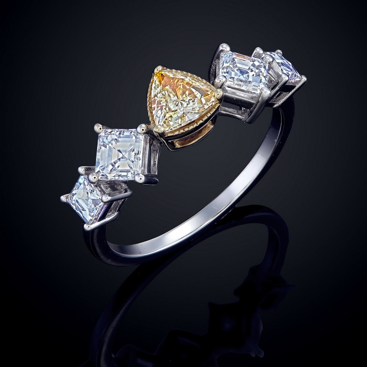 Canary Yellow Trillion Cut Certified Natural Diamond Eternity Wedding Band