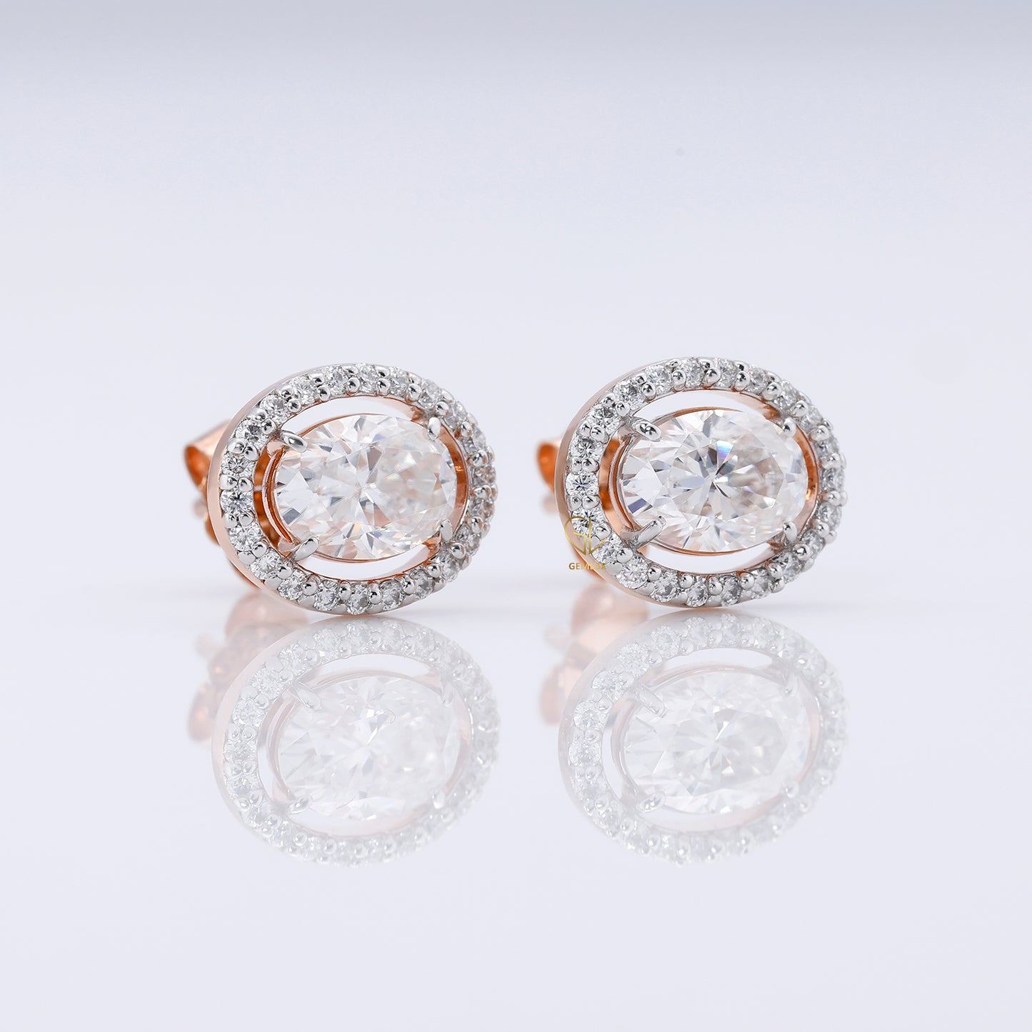 Lab Grown Oval Cut Halo Stud Earrings