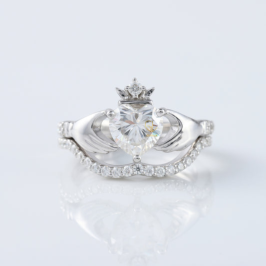 Lab Grown Heart Shape Claddagh Ring Set