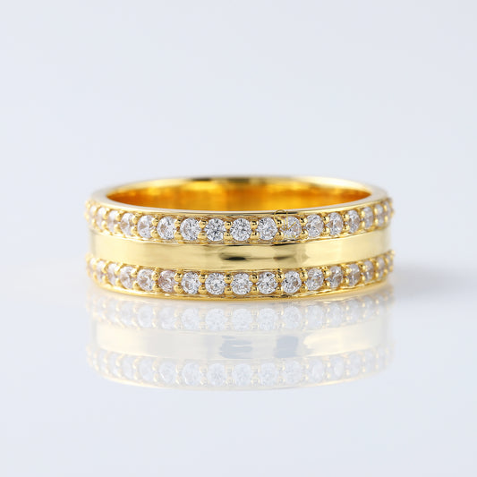 Lab Grown Two Row Wide Wedding Band For Men