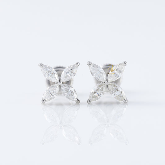 Marquise Cut Moissanite Flower Stud Earrings